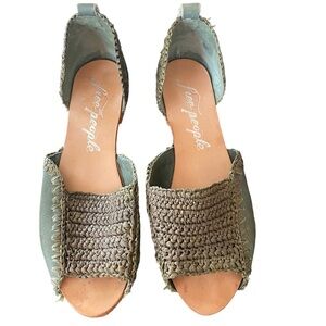 Free People Braided Olive Green Front Open Tow Sandals Sz 7